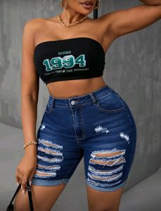Stretchy Distressed Denim Short