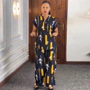 Women Blouse Straight Trousers 2piece Set