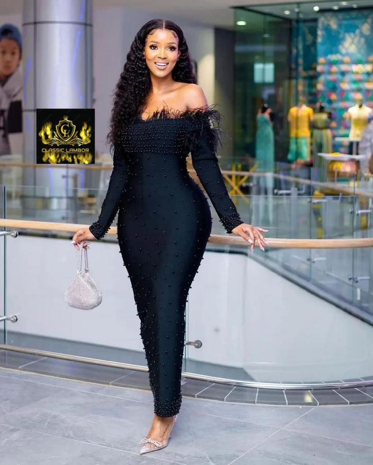 Off Shoulder Feather Pearl Bodycon Maxi Dress