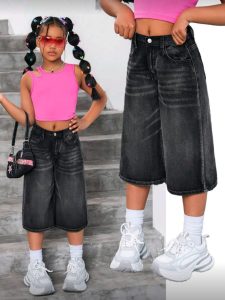 Baggy Long Short Straight Leg Girls Denim
