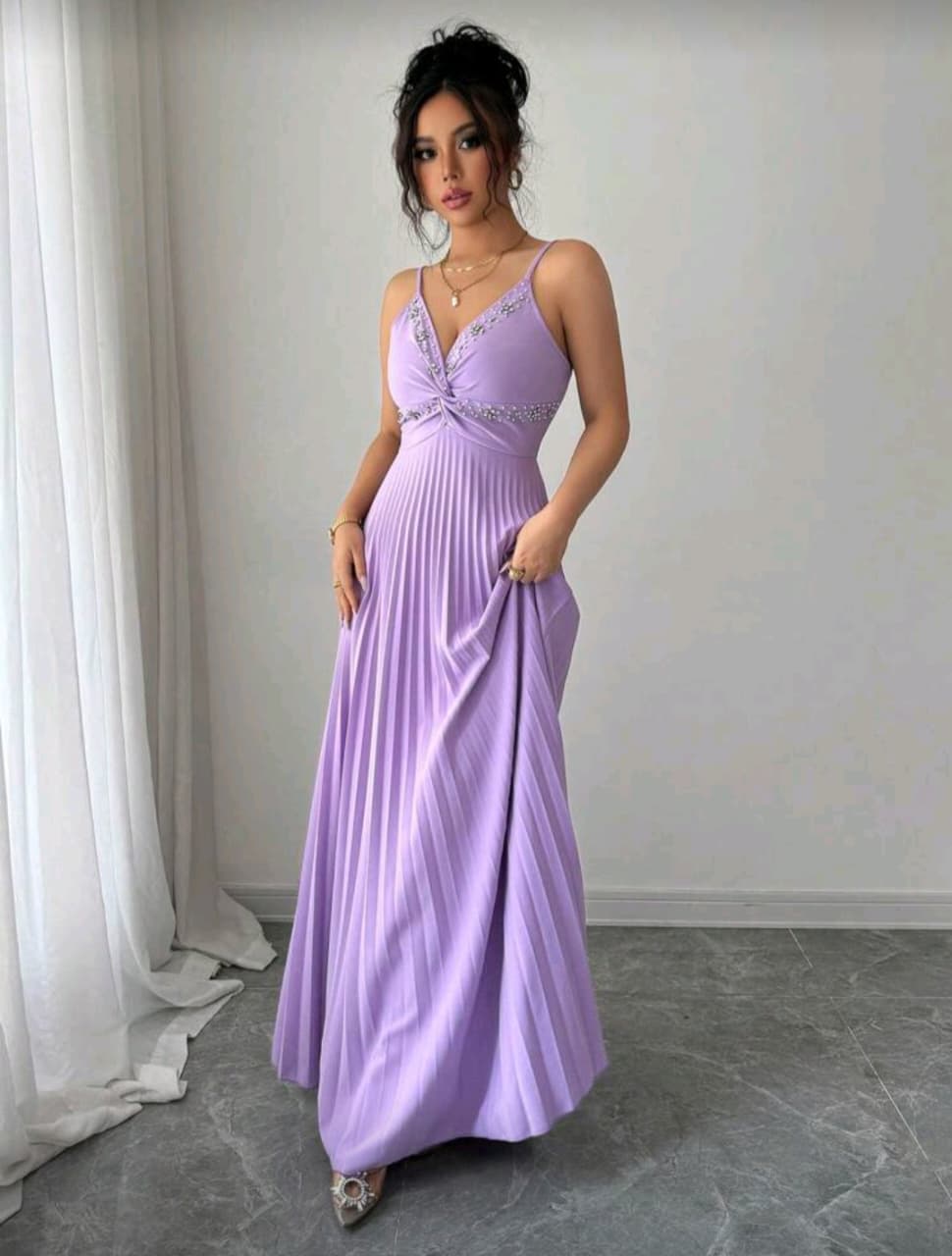 A-Line Dress With Pearl Decor Elegant Romance Style - Image 5