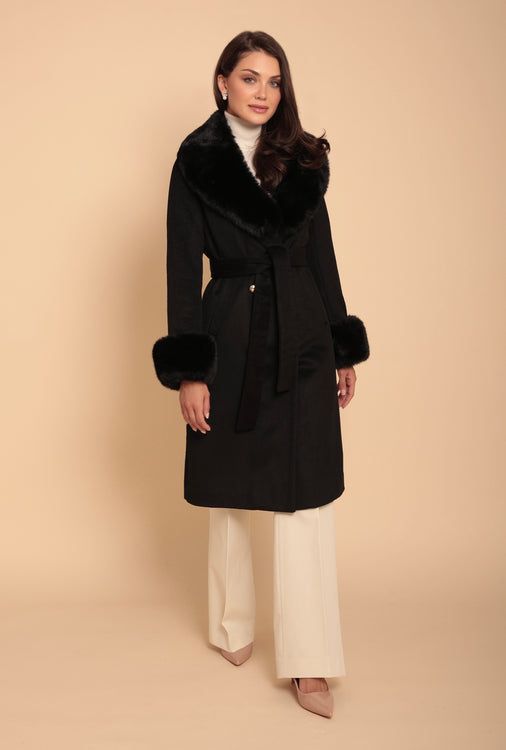 Fox Fur Trim Collar and Cuffs Full Length Women Coat