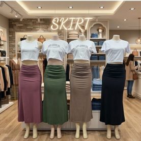 High Waisted Pleated Mermaid Midi Skirt