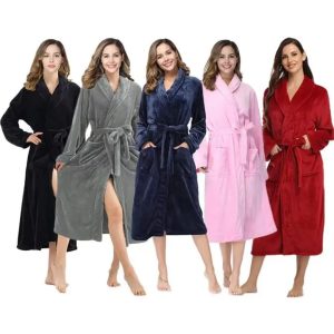 Women Bathrobe Plush Fleece Winter Sleepwear