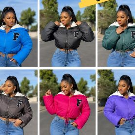 Polar Fleece Patchwork Faux Fur Collar Puffer Jacket