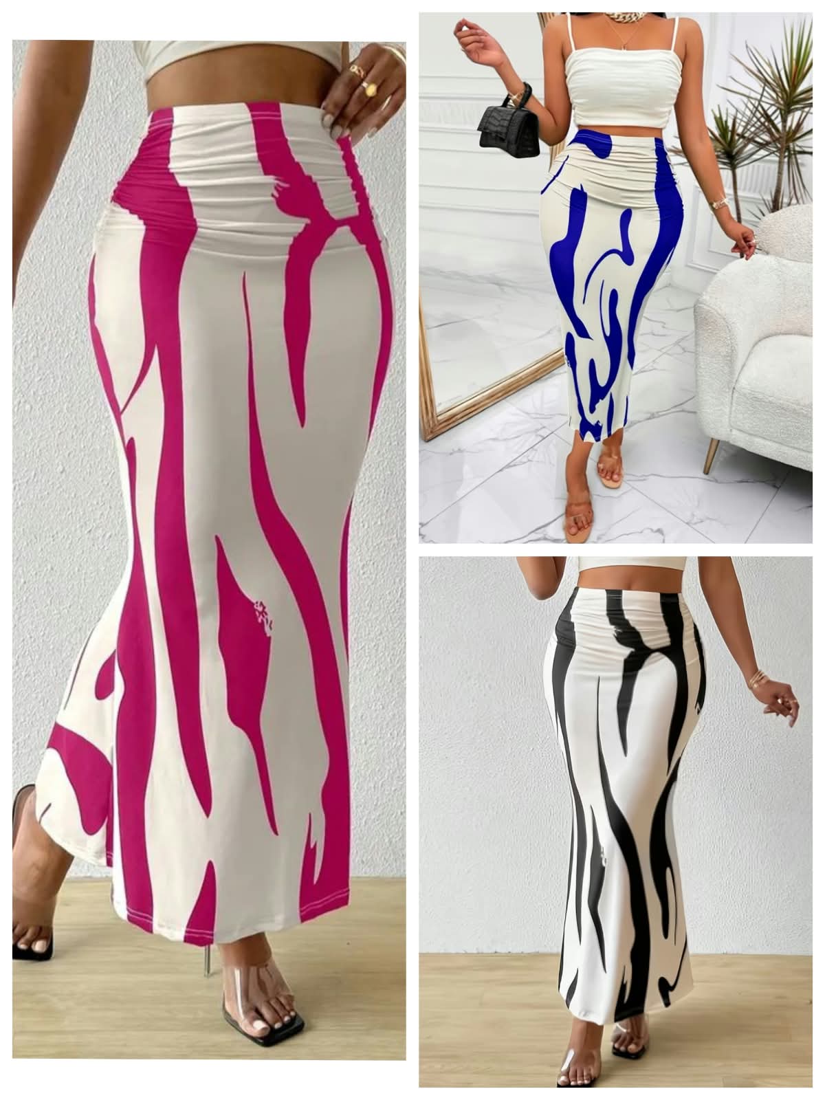 Women Printed Long Asymmetrical Fish Tail Skirt
