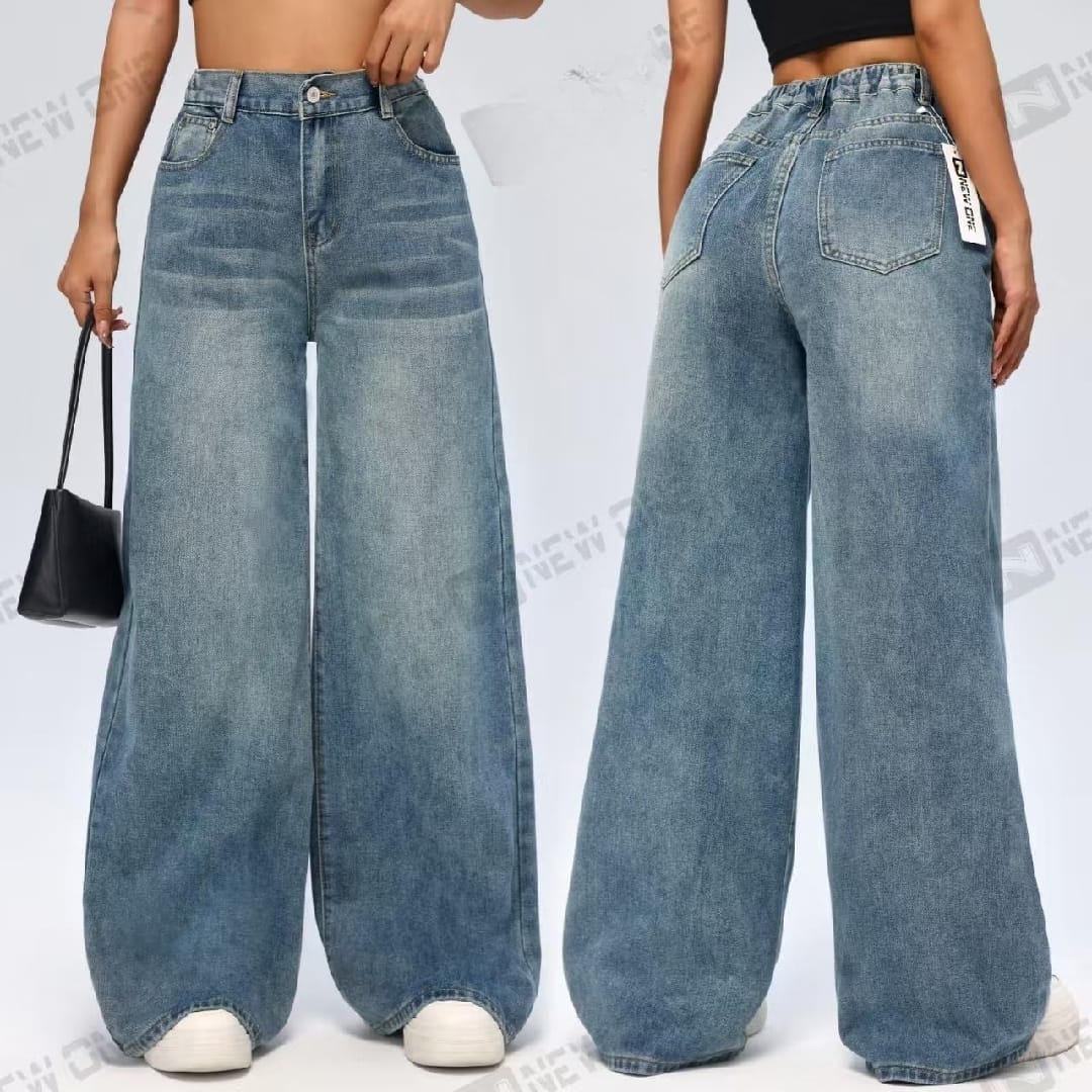 Ladies Leg Loose Casual Denim Jeans With Pockets