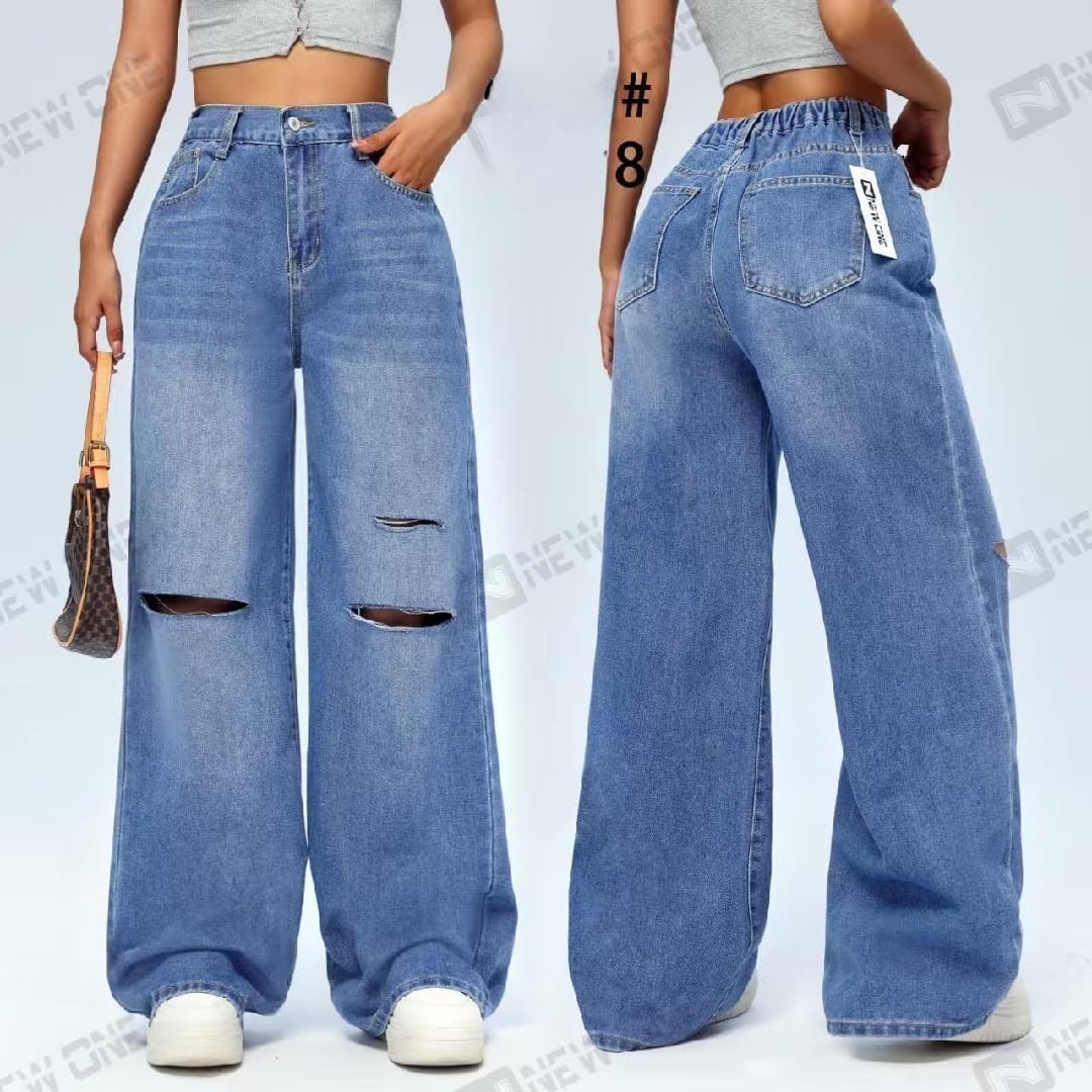 Ladies Leg Loose Casual Denim Jeans With Pockets