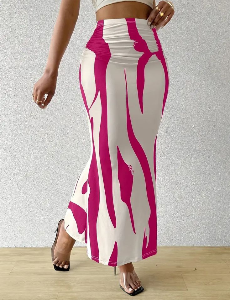 Women Printed Long Asymmetrical Fish Tail Skirt - Image 3