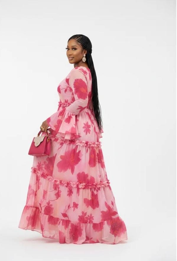 Elegant Long Sleeve Floral Dress - Image 2